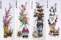 Tranh tứ bình Đào Sen Cúc Trà - TQ12