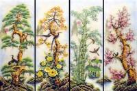 Tranh đá quý Tùng Trúc Cúc Đào - TQ16