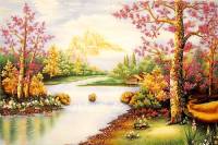 Tranh đá quý ngôi nhà bên suối - PCNN09