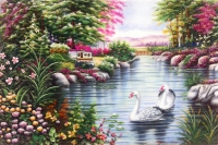 Tranh đá quý hồ thiên nga - PCNN35