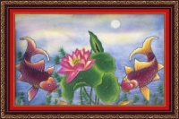 Tranh đá quý cá chép trông trăng - Tranh đá quý lý ngư vọng nguyệt - DV34